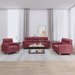 vidaXL Ensemble de canapés 3 Pièces avec coussins rouge bordeaux tissu