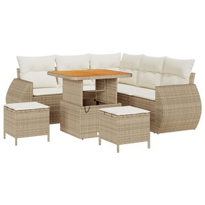 Ensemble de Canapés de Jardin 8 Pièces avec Coussins Beige Rotin Poly Acacia
