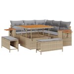 Set de canapé de jardin 8 pièces vidaXL avec coussins Beige Poly Rattan Acacia