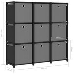 vidaXL Étagère à 9 cubes avec boîtes Noir 103x30x107 5 cm Tissu