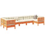 vidaXL Salon de jardin 7 Pièces avec coussins cire marron bois pin massif
