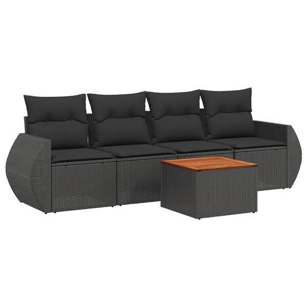 vidaXL Salon de jardin 5 Pièces avec coussins noir résine tressée