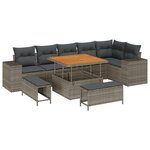 Ensemble de canapé de jardin 9 pièces avec coussins gris poly rattan acacia