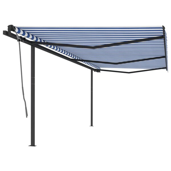 vidaXL Auvent automatique rétractable avec poteaux 6x3 m Bleu et blanc