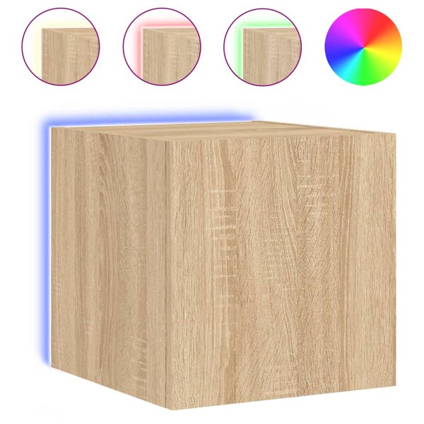 vidaXL Meuble TV mural avec lumières LED chêne sonoma 30 5x35x30 cm