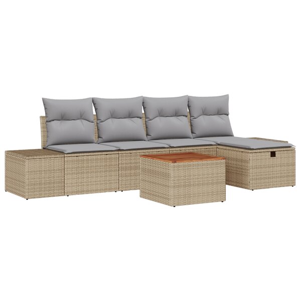 vidaXL Ensemble de salon de jardin 6 pièces avec coussins Beige en poly rotin