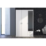 Armoire VARIA - blanc - 3 portes battantes + miroir + 2 tiroirs - 120 x 185 x 51 cm