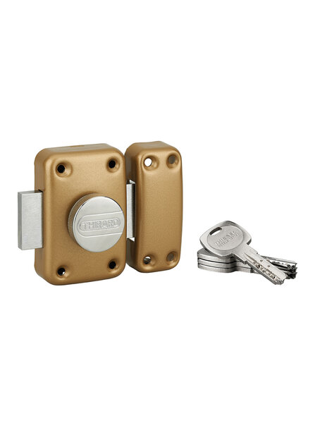 THIRARD - Verrou à bouton Transit 2 pour porte d'entrée  cylindre 60mm  4 clés  époxy or