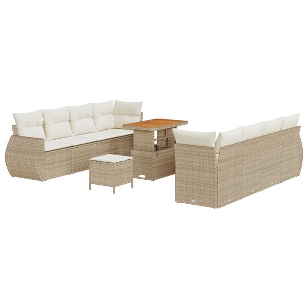 Ensemble canapé jardin 11 pièces avec coussins beige poly rattan acacia
