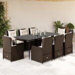vidaXL Ensemble à manger de jardin et coussins 9 Pièces marron poly rotin