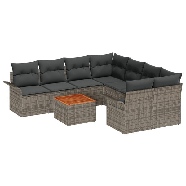 Ensemble de Canapés de Jardin 9 Pièces avec Coussins Gris Rotin Synthétique Acacia