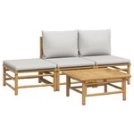 Salon de jardin meuble d'extérieur ensemble de mobilier 4 pièces avec coussins gris clair bambou 02_0016133