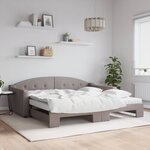 vidaXL Lit de jour avec gigogne et matelas taupe 100x200 cm tissu