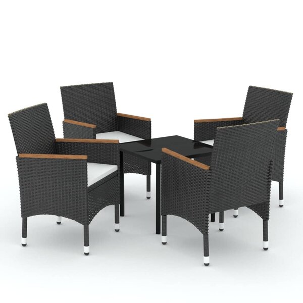 vidaXL Ensemble à manger de jardin avec coussins 5 Pièces Noir