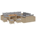 Ensemble de Canapé de Jardin 14 pièces avec Coussin Beige Rattan Poly Acacia