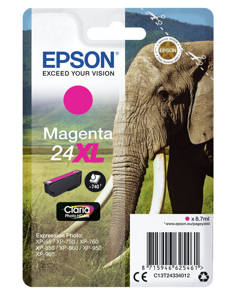Epson 24xl magenta ink 24xl cartouche dencre magenta haute capacite 8.7ml 740 pages 1-pack rf-am blister