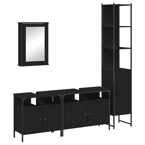 vidaXL Ensemble de meubles salle de bain 4 Pièces noir bois d'ingénierie