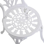 Ensemble salon de jardin 2 places 2 chaises + table ronde fonte d'aluminium imitation fer forgé blanc