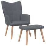 vidaXL Chaise de relaxation avec tabouret Gris foncé Tissu