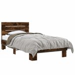 vidaXL Cadre de lit chêne fumé 90x190 cm bois d'ingénierie et métal