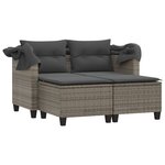 vidaXL Canapé de jardin 2 places avec auvent et tabourets gris rotin