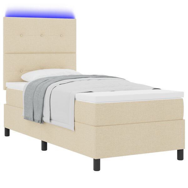 vidaXL Lit Box Spring avec Matelas & LED Crème 100x200 cm Tissu