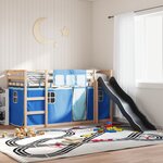 vidaXL Lit superposé avec toboggan et rideaux bleu 90x200 cm