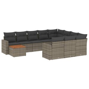 vidaXL Salon de jardin 11 Pièces avec coussins gris résine tressée