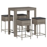 vidaXL Ensemble de bar de jardin 5 Pièces avec coussins gris poly rotin