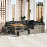 vidaXL Ensemble de Canapé de Jardin 12 Pièces avec Coussins Gris Poly Rattan Acacia