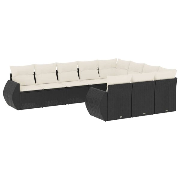 vidaXL Salon de jardin 10 Pièces avec coussins noir résine tressée