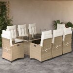 vidaXL Ensemble à manger de jardin et coussins 9 Pièces beige Poly rotin