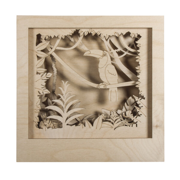 Kit bois cadre à motif3D Toucan  FSC100  nature  24x24x6 5cm  11 parties  boîte 1kit