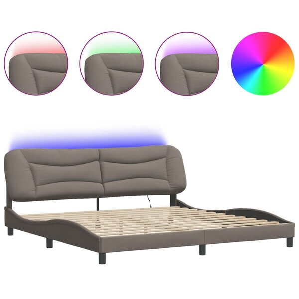 vidaXL Cadre de lit avec LED sans matelas taupe 200x200 cm tissu