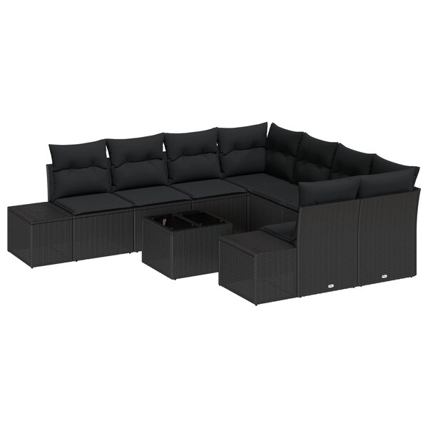 vidaXL Ensemble de canapé de jardin 9 pièces avec coussins en poly rotin noir