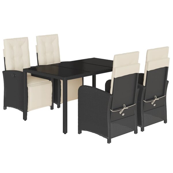 vidaXL Ensemble à manger de jardin coussins 5Pièces Noir Résine tressée