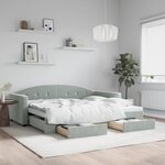 vidaXL Lit de jour avec gigogne et tiroirs gris clair 90x190cm velours