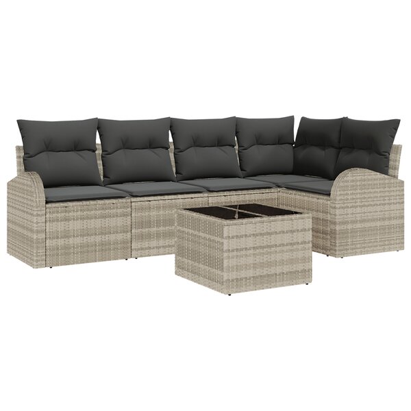 Ensemble de Canapé de Jardin 6 Pièces avec Coussins Gris Rattan Poly