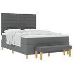 vidaXL Lit à ressorts avec matelas et banc gris foncé 160x200 cm en tissu