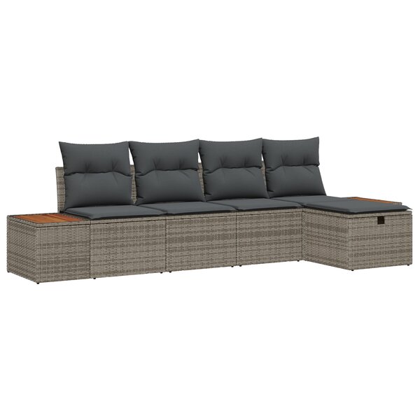 Ensemble de canapé de jardin 5 pièces avec coussins gris en poly rattan