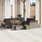 Set de Sofa de Jardin de 13 Pièces avec Coussins Gris Rattan Poly Acacia