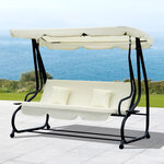 Balancelle de jardin 3 places convertible toit inclinaison réglable 2 tablettes support 2L x 1 2l x 1 64H m métal époxy noir polyester crème