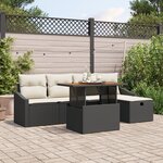 vidaXL Ensemble de Sofa de Jardin 6 Pièces avec Coussins Rattan Noir Poly