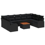 vidaXL Ensemble de canapé de jardin 10 pièces avec coussins noir poly rattan acacia