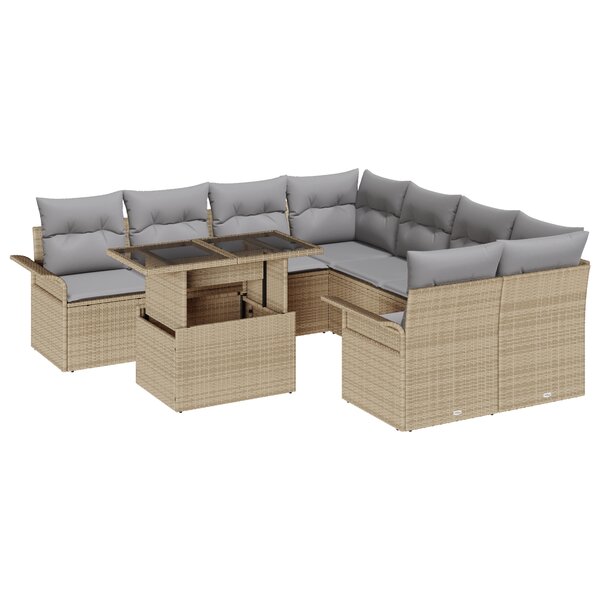 Ensemble de Canapé de Jardin vidaXL 9 Pièces avec Coussins Beige Rotin Poly