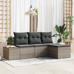 vidaXL Ensemble de Canapé de Jardin 4 Pièces avec Coussins Gris Poly Rattan Acacia