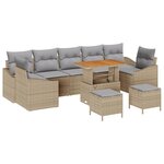 Ensemble de Canapé de Jardin 10 Pièces avec Coussins Beige Poly Rattan Acacia