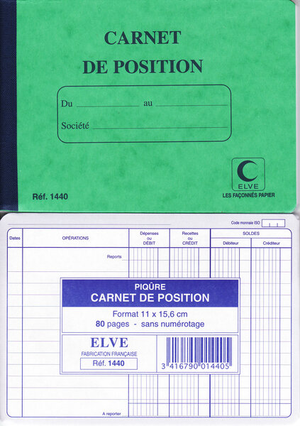 Carnet de position de compte 114 x 156 mm 80 Pages ELVE