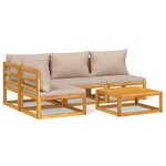 vidaXL Salon de jardin 5 Pièces avec coussins taupe bois massif