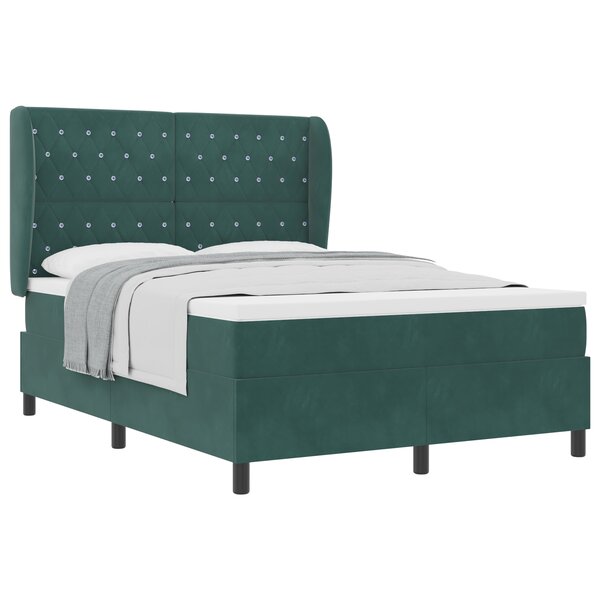 Lit Box Spring vidaXL avec Matelas  Vert Foncé  140x190 cm  Velours